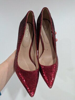 Aldo Sequined Heels Ruby Red Size 7.5